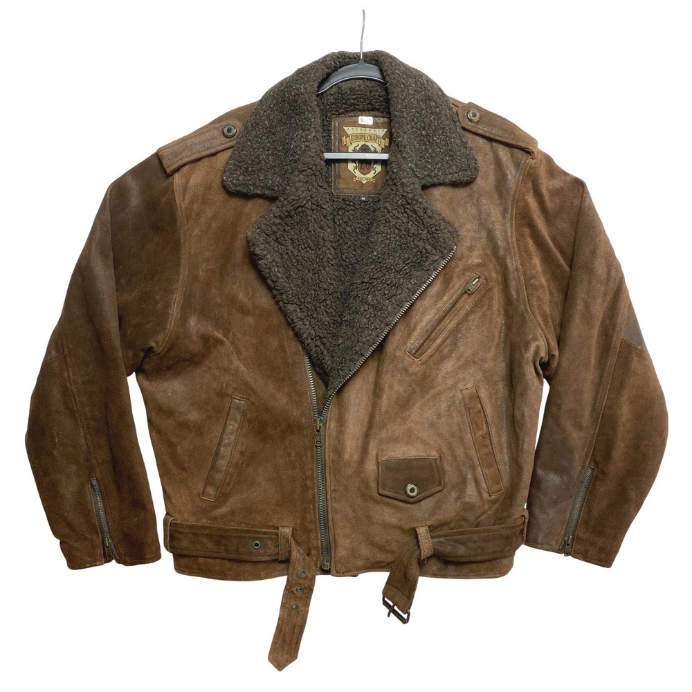 Vintage Europe Craft Aviator Bomber Jacket Mens Size M Brown Leather Suede